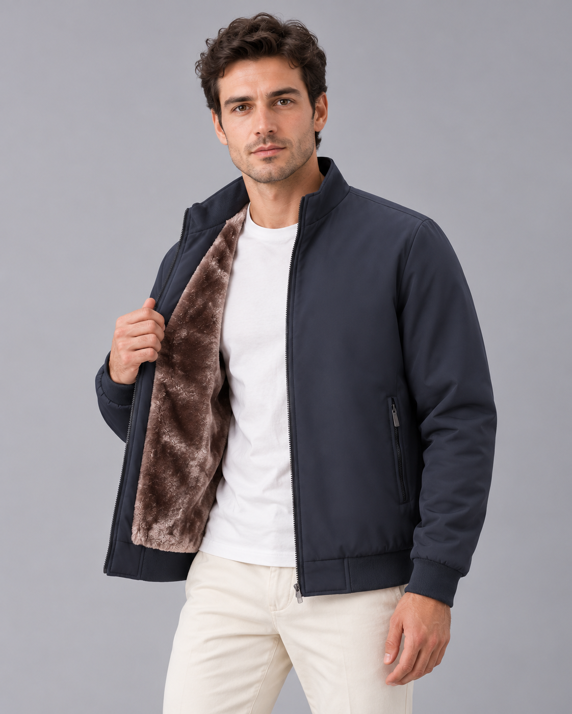 Men's Bomber Jacket with Ribbed Collar