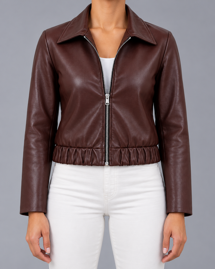 Women's Faux Leather Biker Jacket – Wine, Zip Front