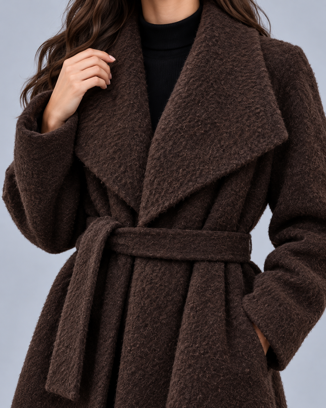 Women's Wool Blend Belted Wrap Coat – Oversized Shawl Lapels, Relaxed Extra-Long Fit