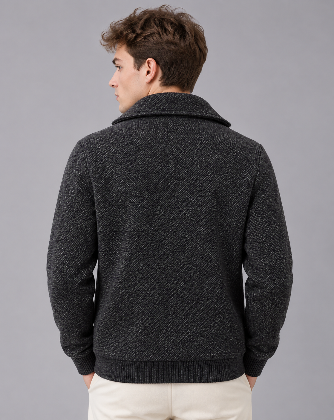 Men's Fleece Lined Jacket with Collar – Full Zip, Textured Finish, Zip Pockets, Ribbed Cuffs