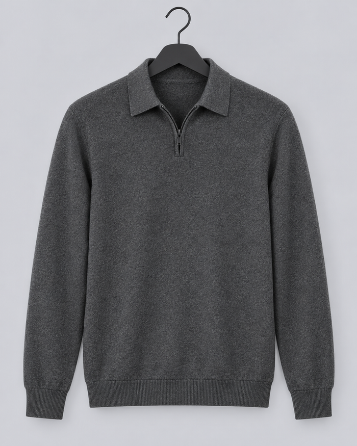 Men's Quarter-Zip Polo Jumper | Fine Knit Smart-Casual Sweater