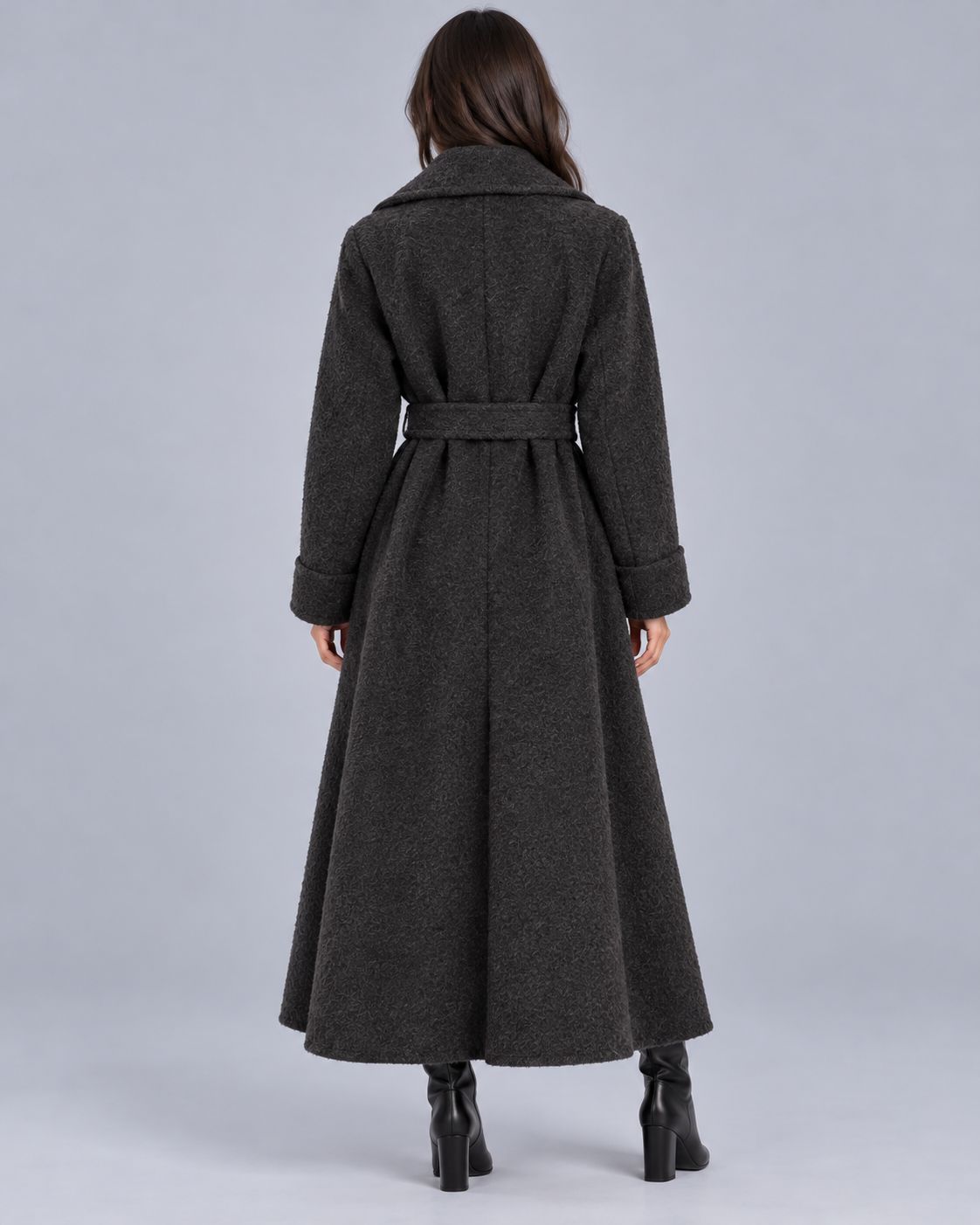 Women's Wool Blend Belted Wrap Coat – Oversized Shawl Lapels, Relaxed Extra-Long Fit