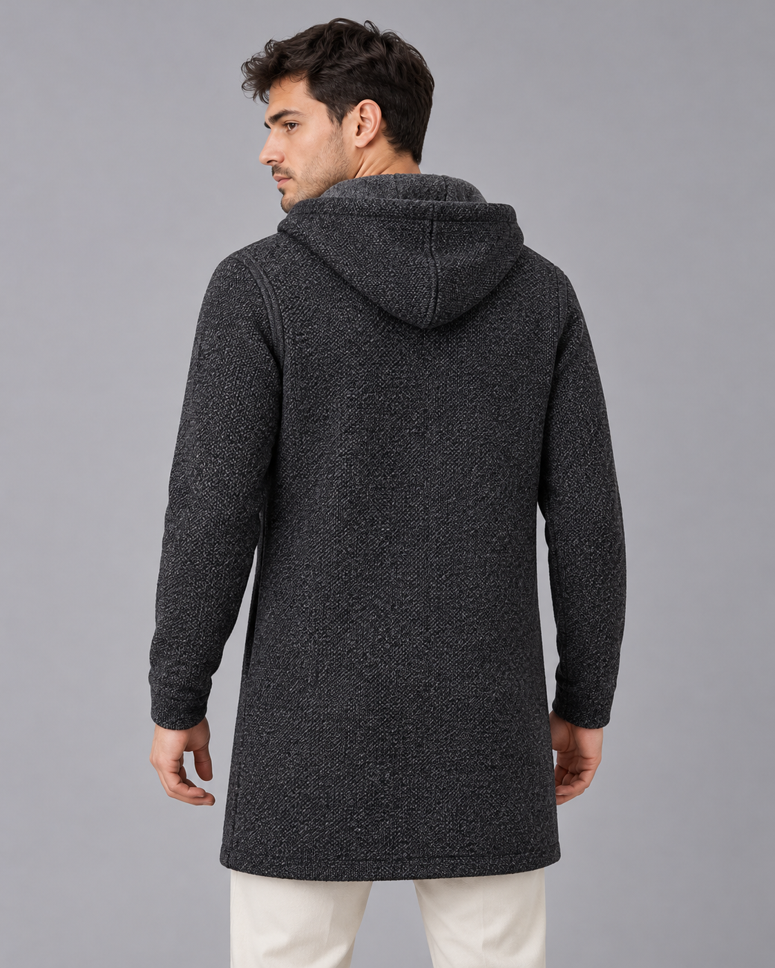 Men's Mid Length Hooded Coat with Zip
