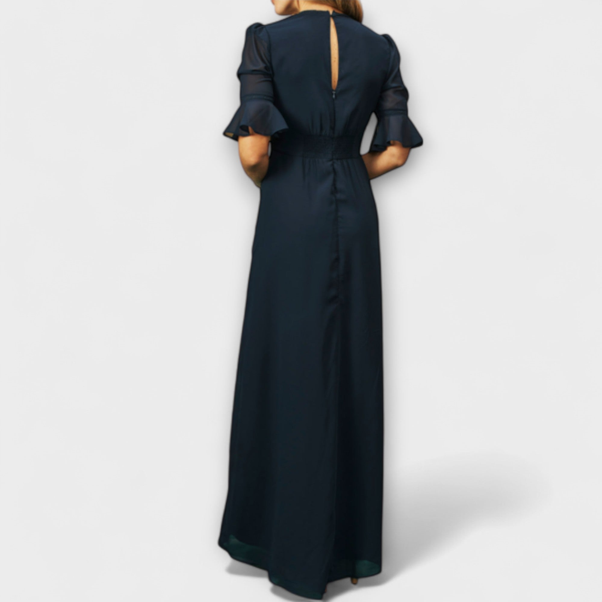 Elegant Navy Blue Dress With Floral