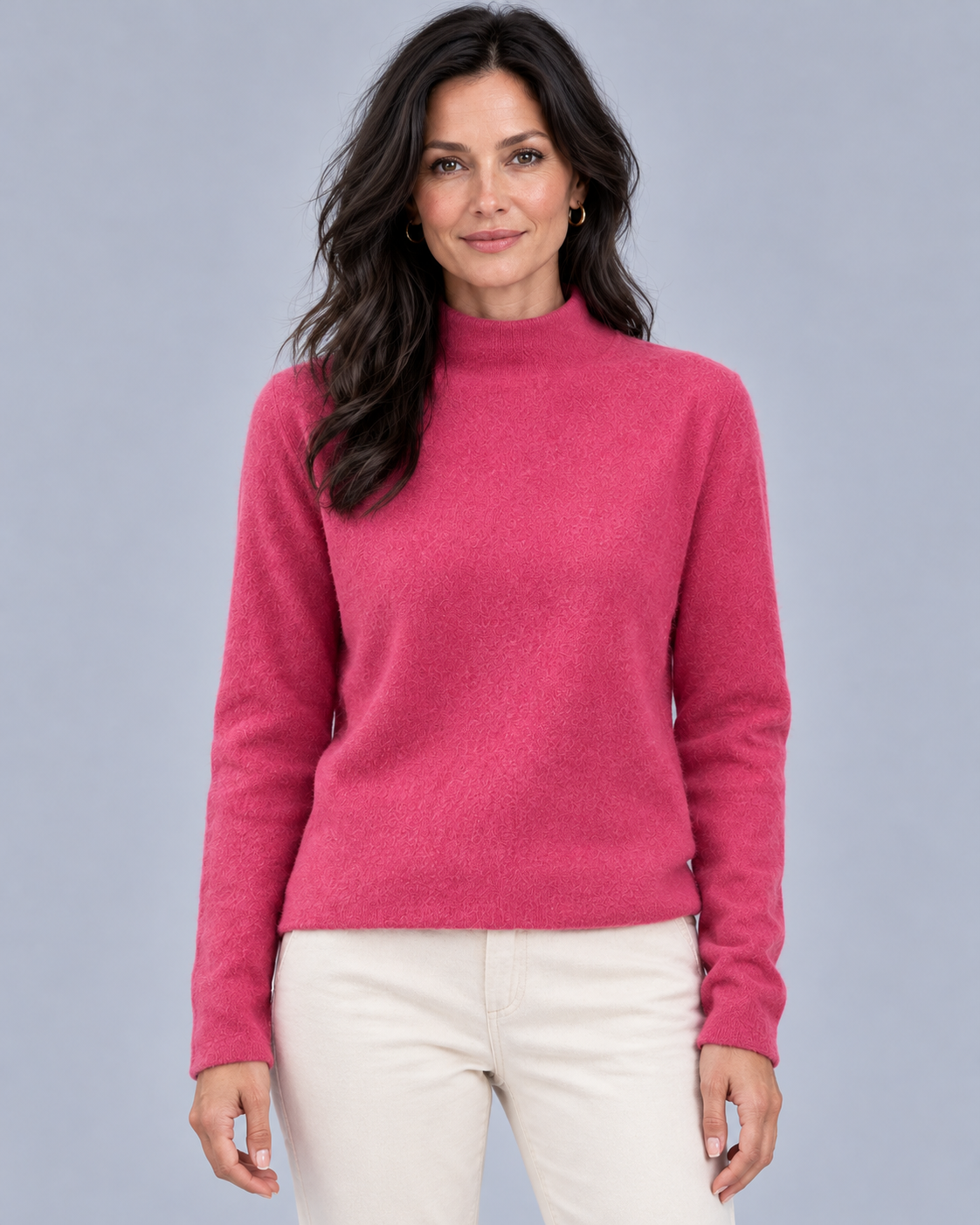 Women's Mock Neck Jumper in Fine Wool Knit – Long Sleeves, Relaxed Straight Fit