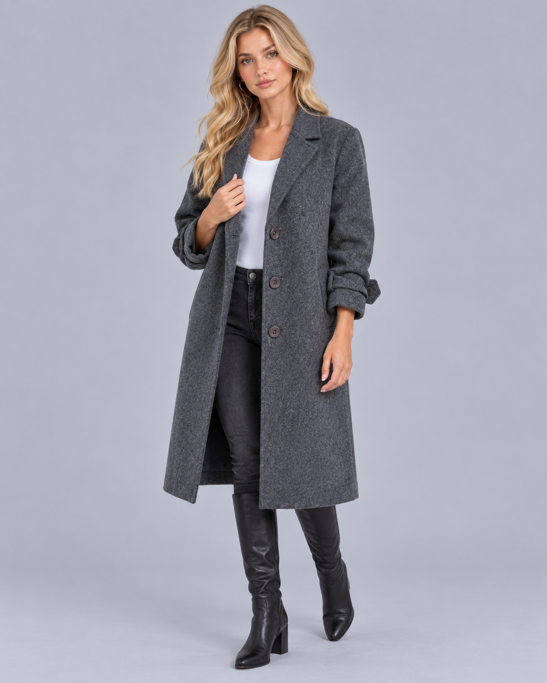 Women's Single-Breasted Coat with Notch Lapels