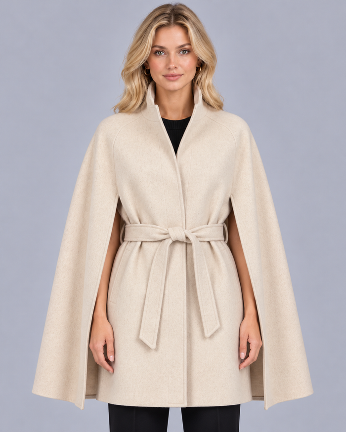 Women's Wool-Look Belted Cape Coat