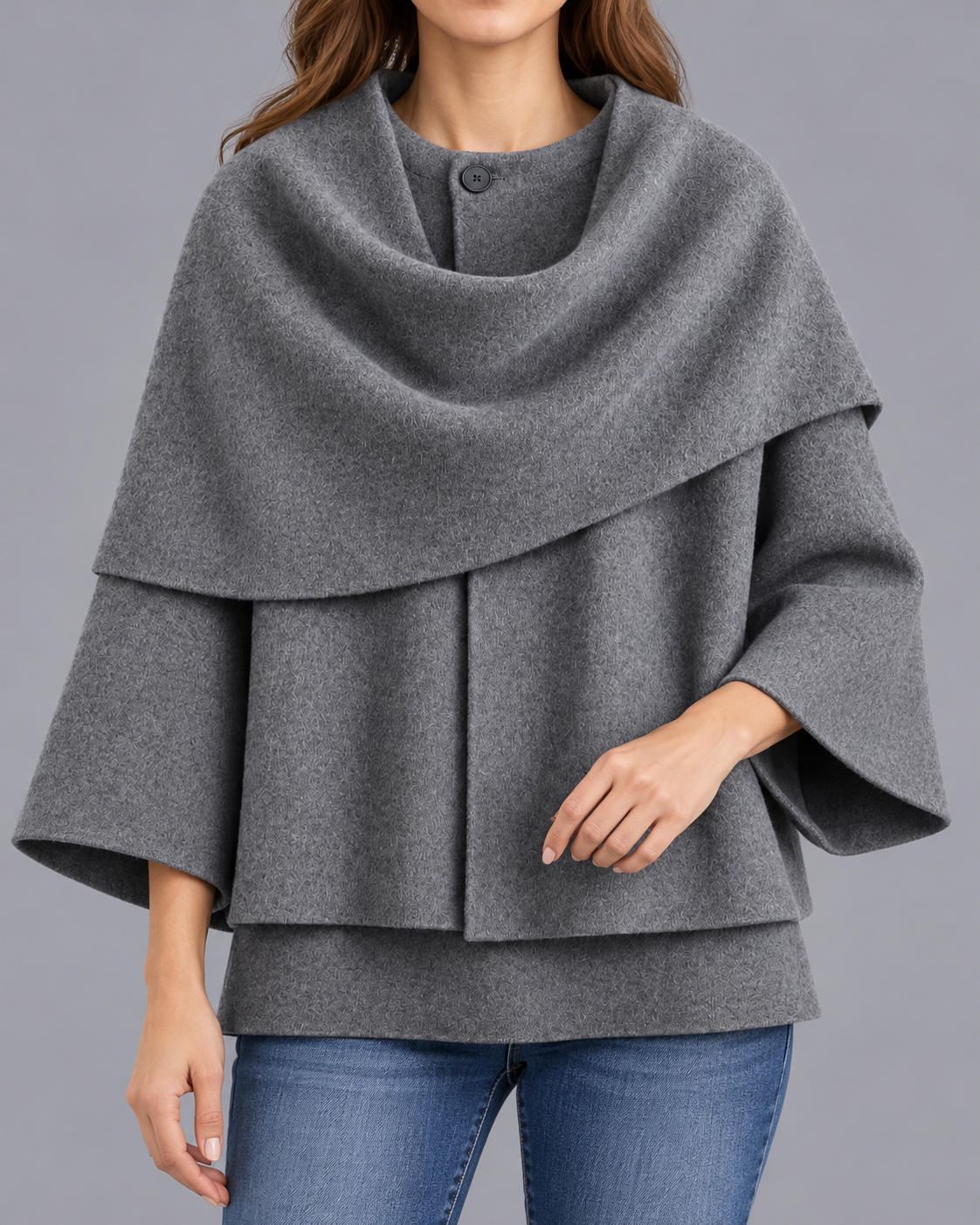 Women's Cape Collar Scarf Coat | Pullover Jacket with Raglan Sleeves
