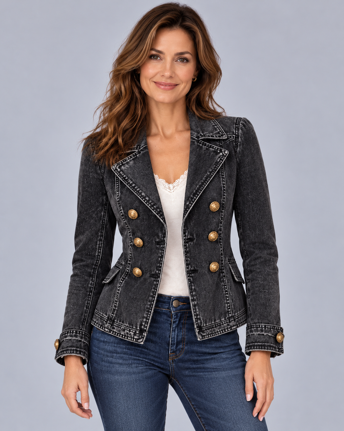 Women's Double Breasted Denim-Look Blazer