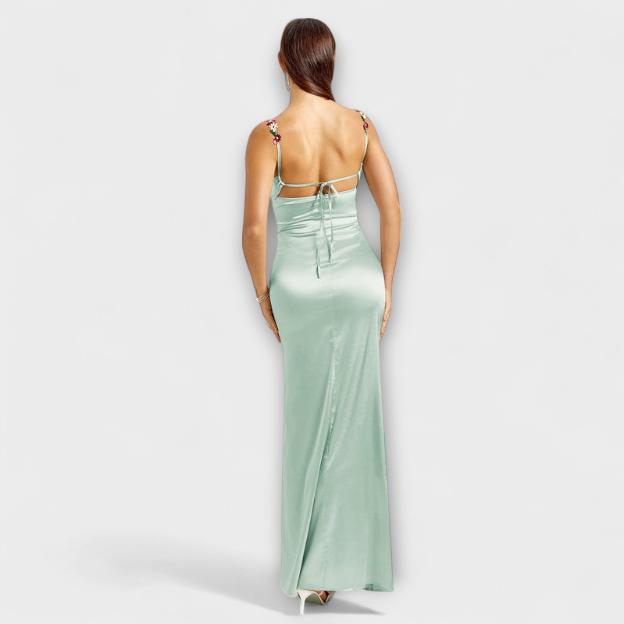 Embellished Satin Dress With Back Lacing
