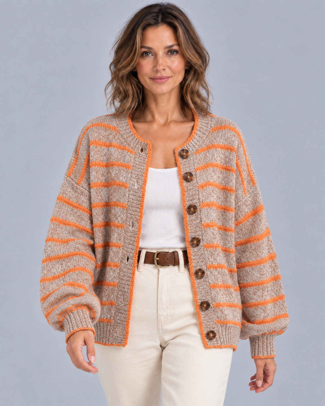Women's Oversized Striped Button Up Cardigan