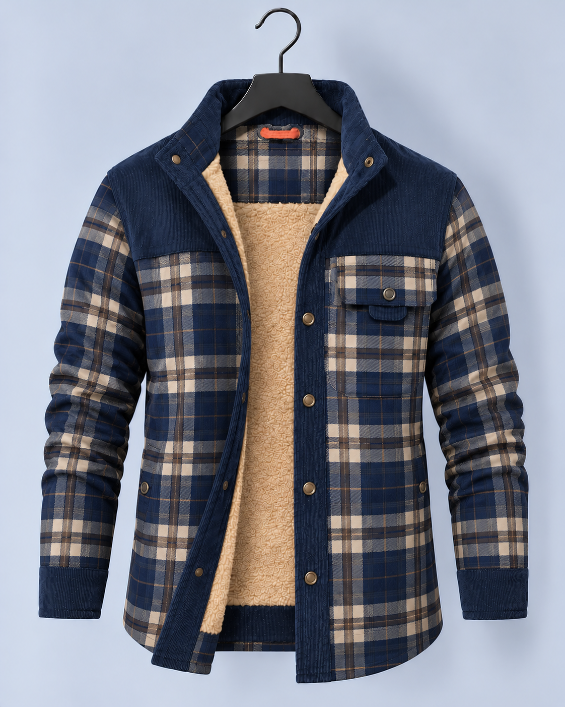 Men's Flannel Jacket with Faux Fur Lining