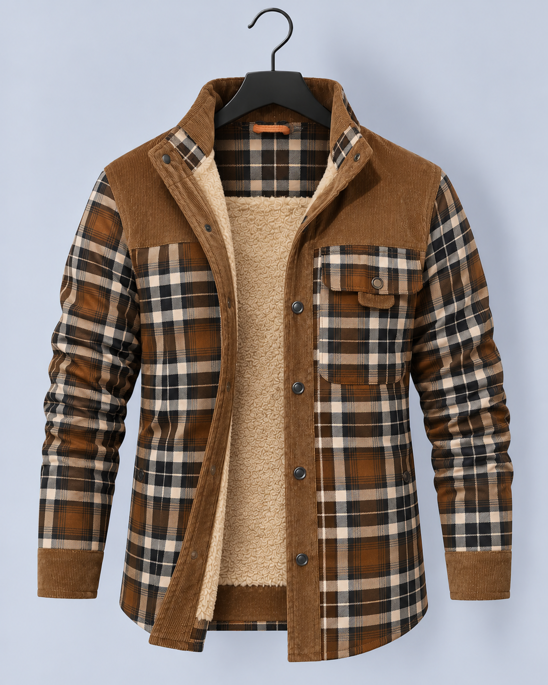 Men's Flannel Jacket with Faux Fur Lining