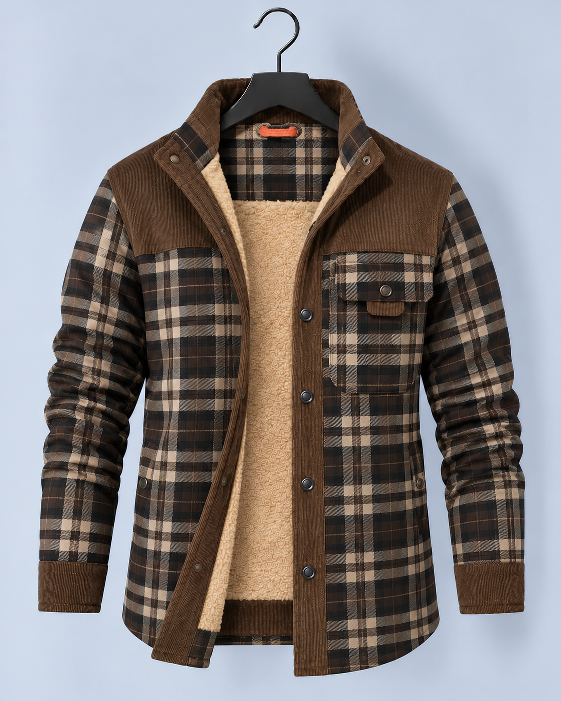 Men's Flannel Jacket with Faux Fur Lining