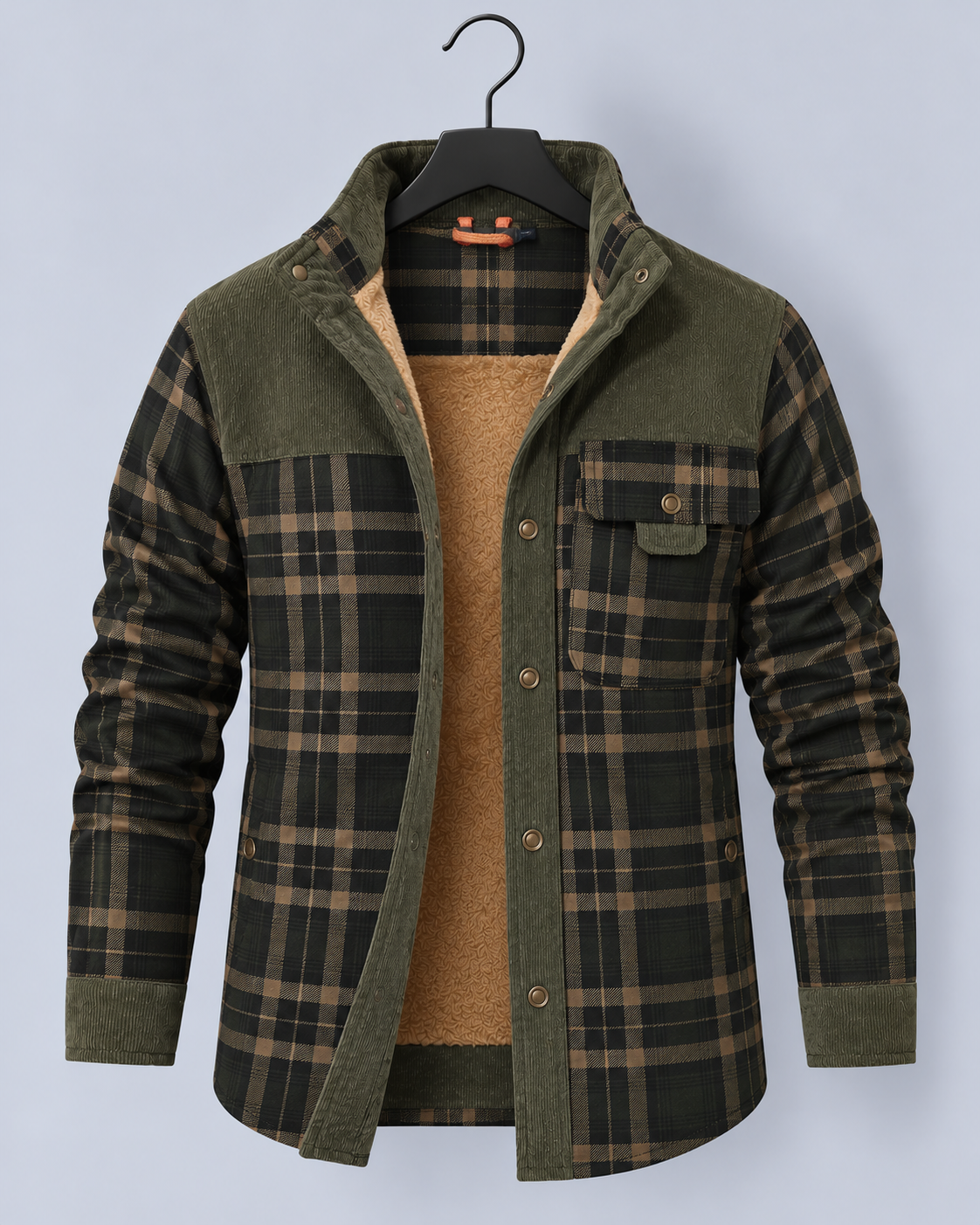 Men's Flannel Jacket with Faux Fur Lining