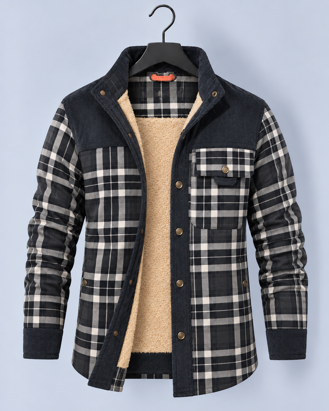 Men's Flannel Jacket with Faux Fur Lining