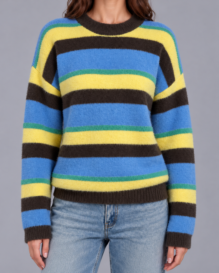 Women's Striped Knitted  Crewneck Jumper | Sweater with Relaxed Fit