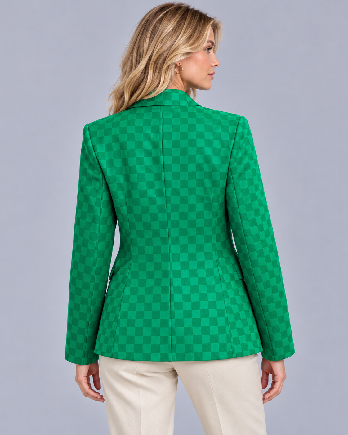 Women's Plaid Blazer with Single Button