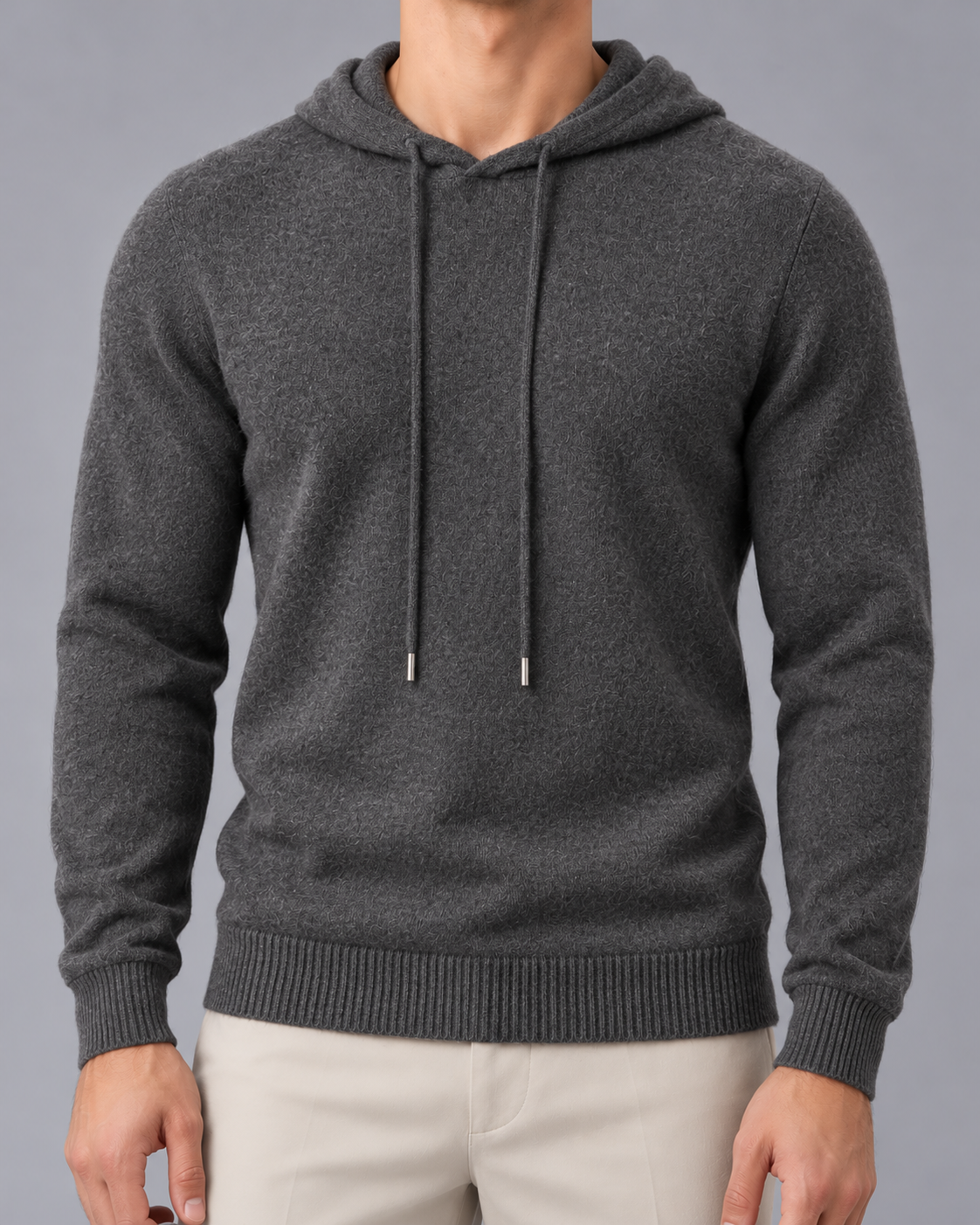 Men's Wool Knit Hoodie – Drawstring Hood, Regular Fit