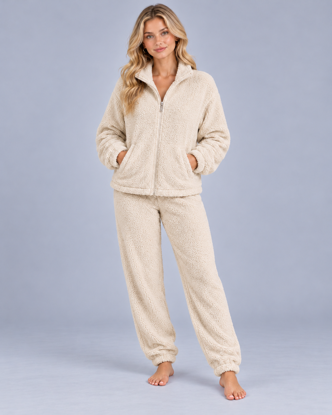 Women's Sherpa Fleece Zip-Up Loungewear Set