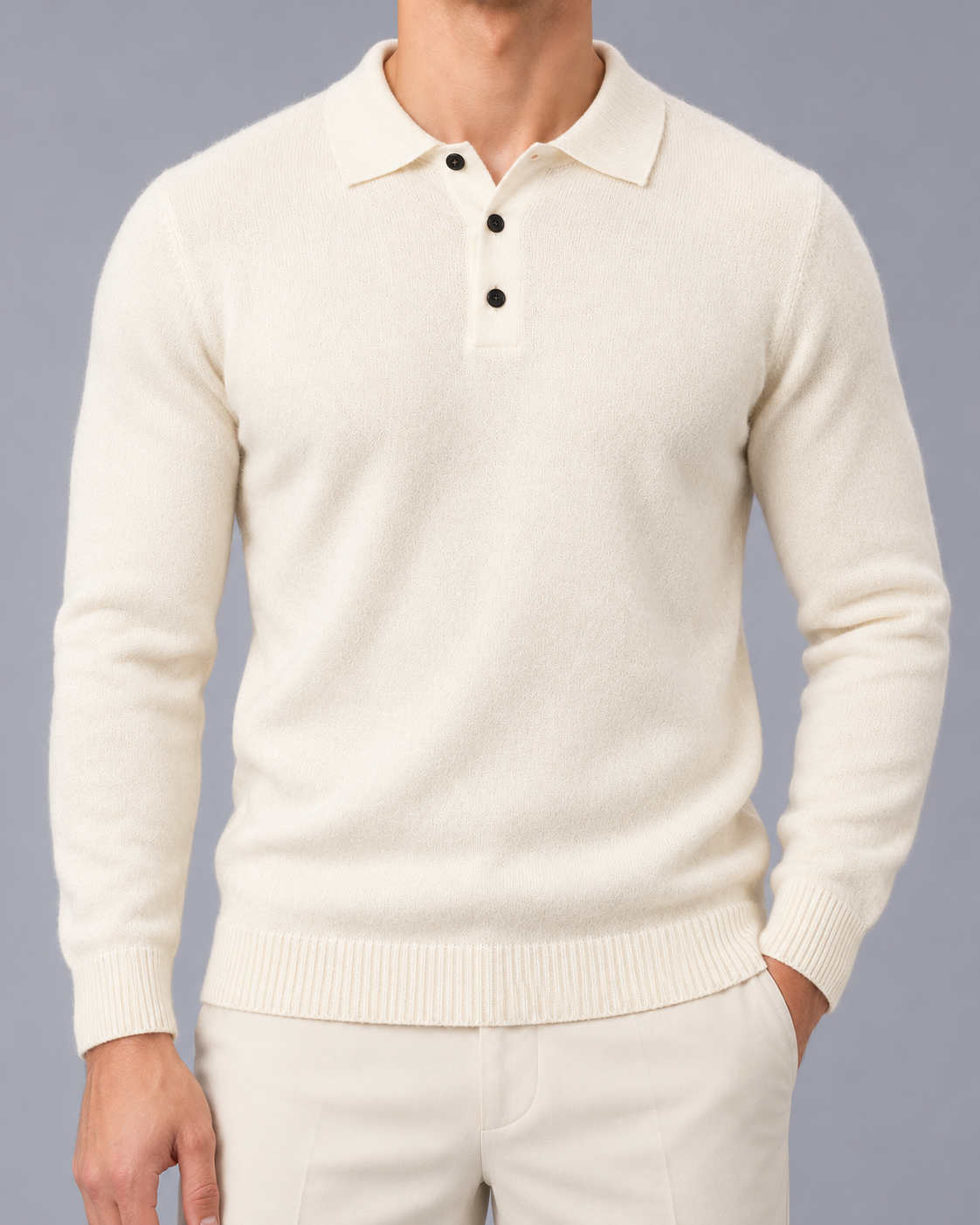 Men's Knitted Polo Jumper – Wool Knit, Button Placket