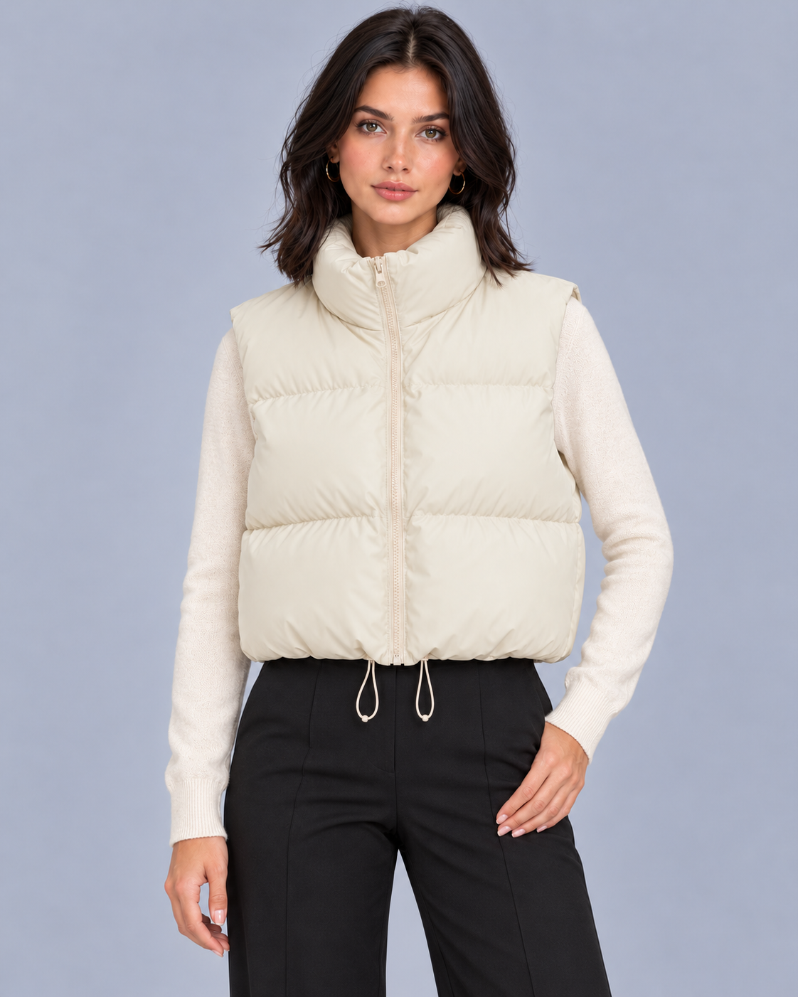 Women's Cropped Puffer Gilet with Drawstring Hem