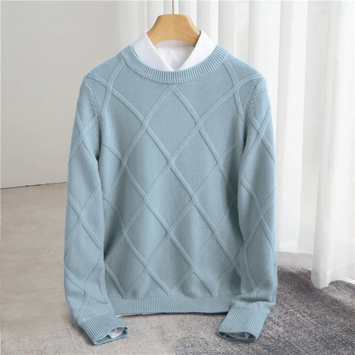 Men's Cashmere Jumper – Crew Neck, Subtle Pattern