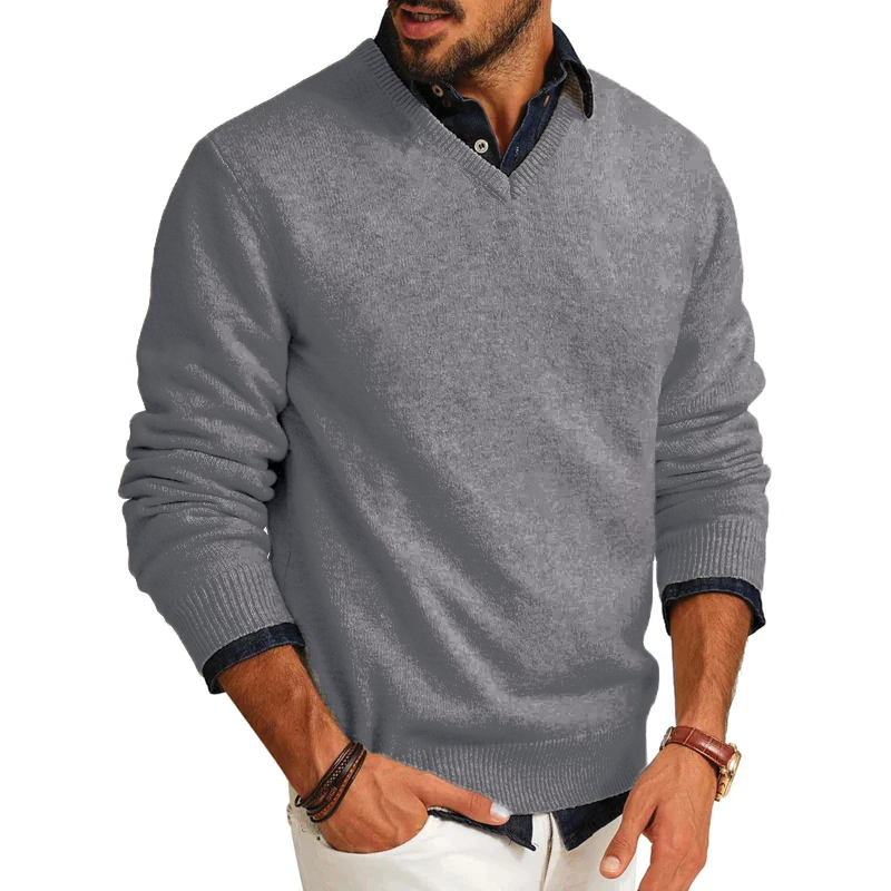 Men's V-Neck Wool Blend Jumper – Lightweight Knit, Slim Fit