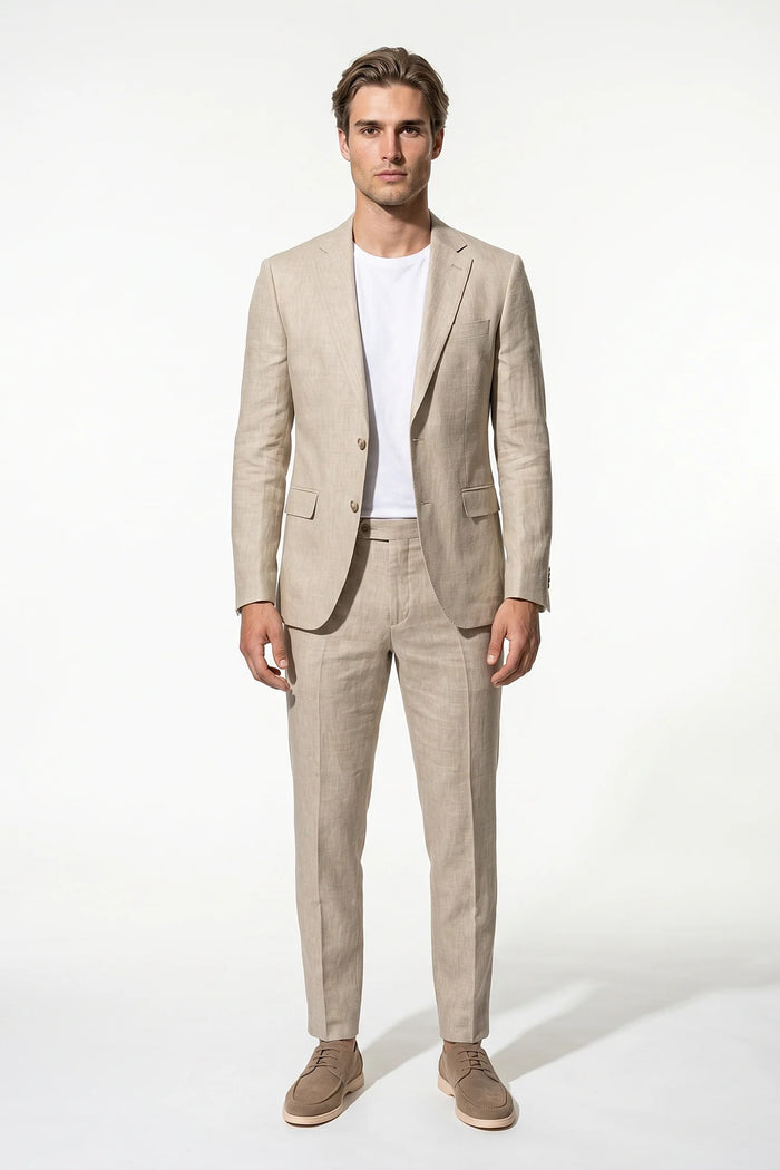 Men's Linen Look Two Piece Suit – Slim Fit Summer Tailoring