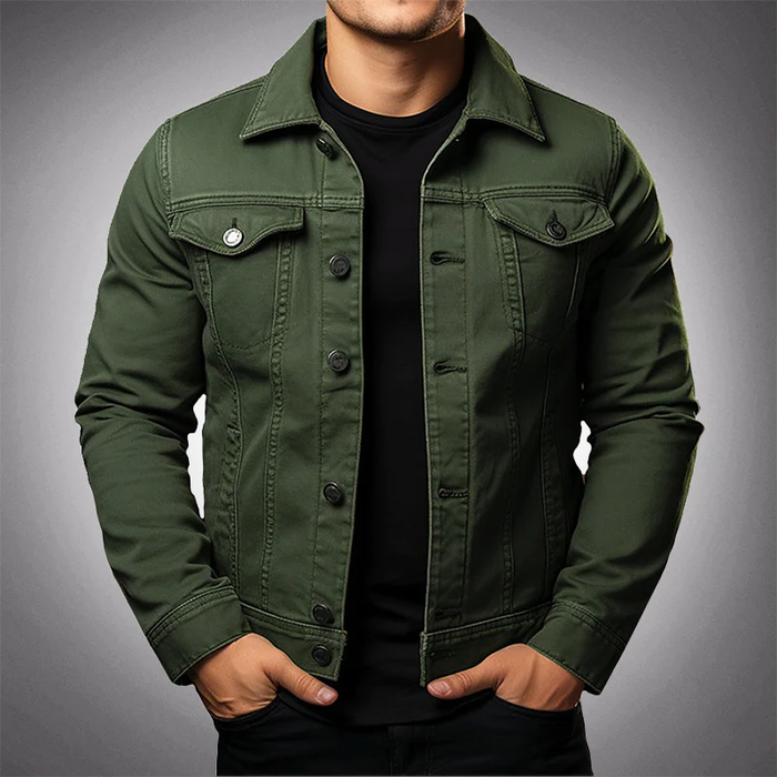 Men's Denim Jacket – Cotton, Polo Collar, Structured Fit