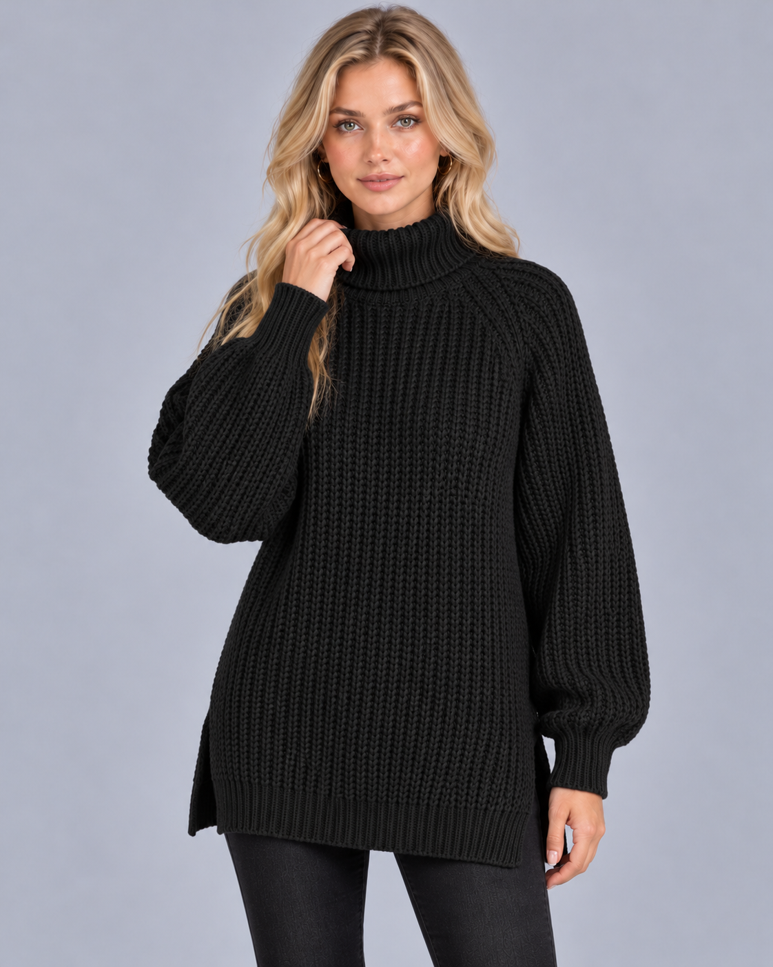 Women's Cotton Turtleneck Jumper with Side Splits