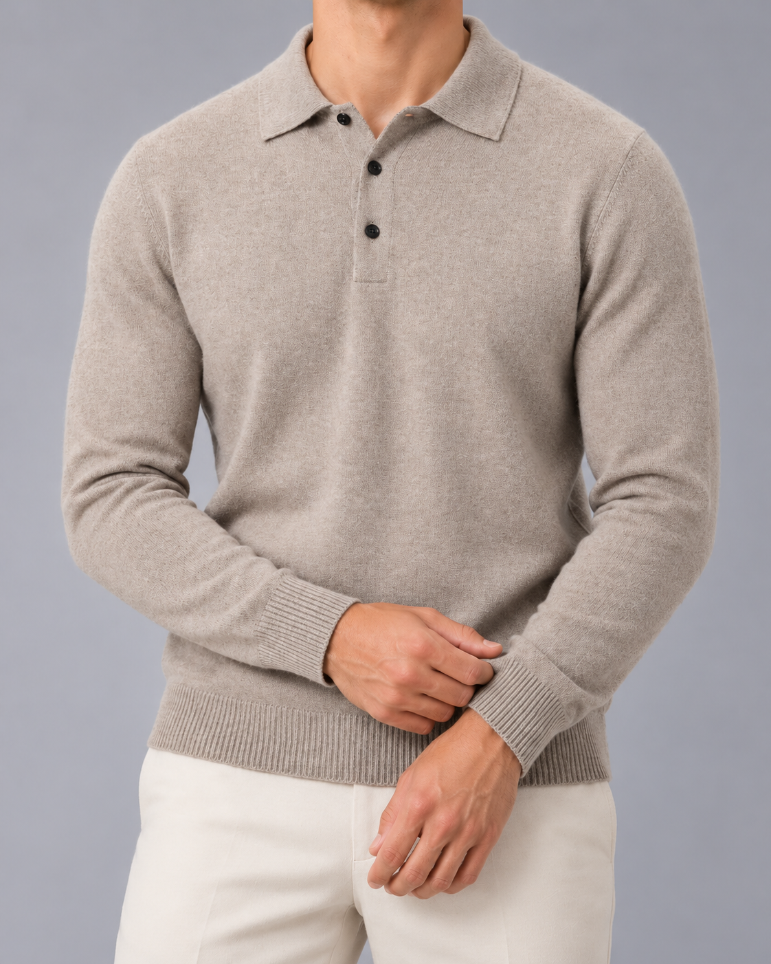Men's Knitted Polo Jumper – Wool Knit, Button Placket