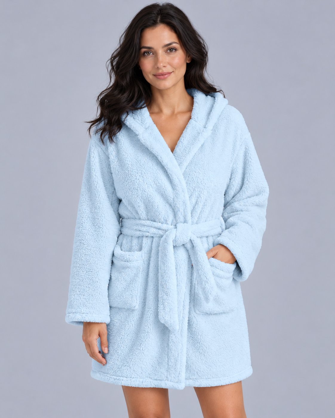 Women's Hooded Fleece Dressing Gown with Pockets