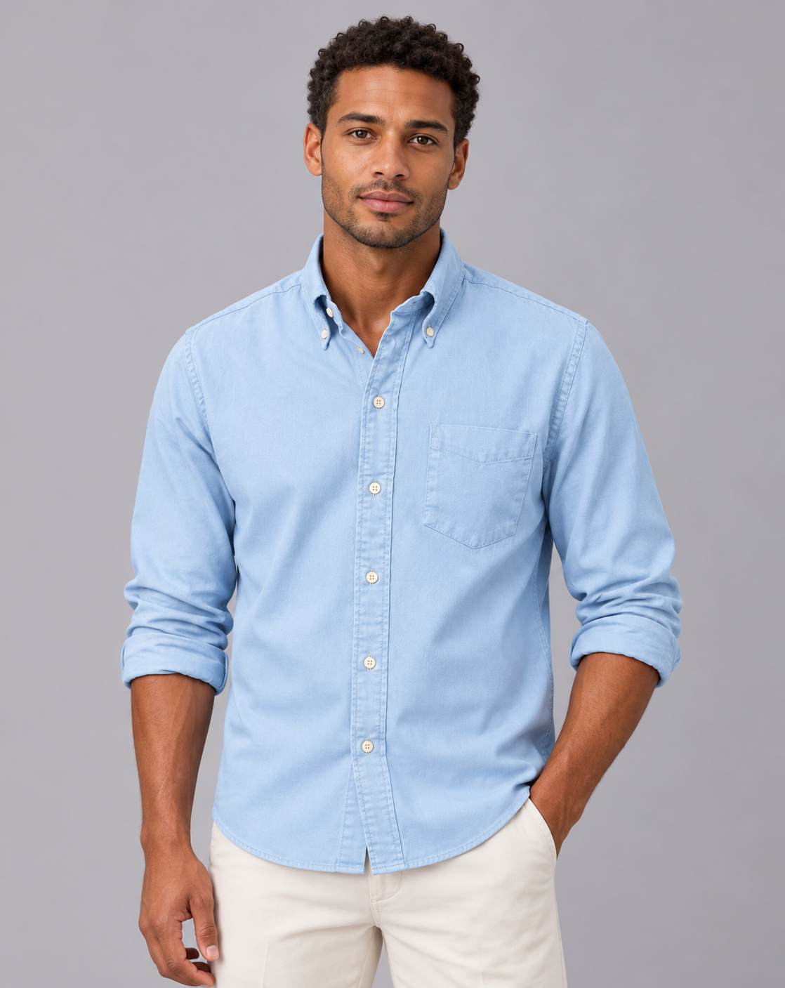 Men's Button Down Shirt Long Sleeve – Casual Shirt with Button-Down Collar and Chest Pocket, Regular Fit