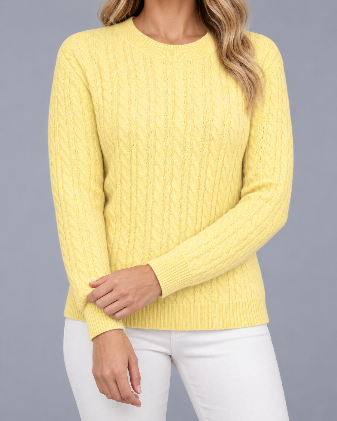 Women's Cable Knit Jumper – Crew Neck, Ribbed Cuffs