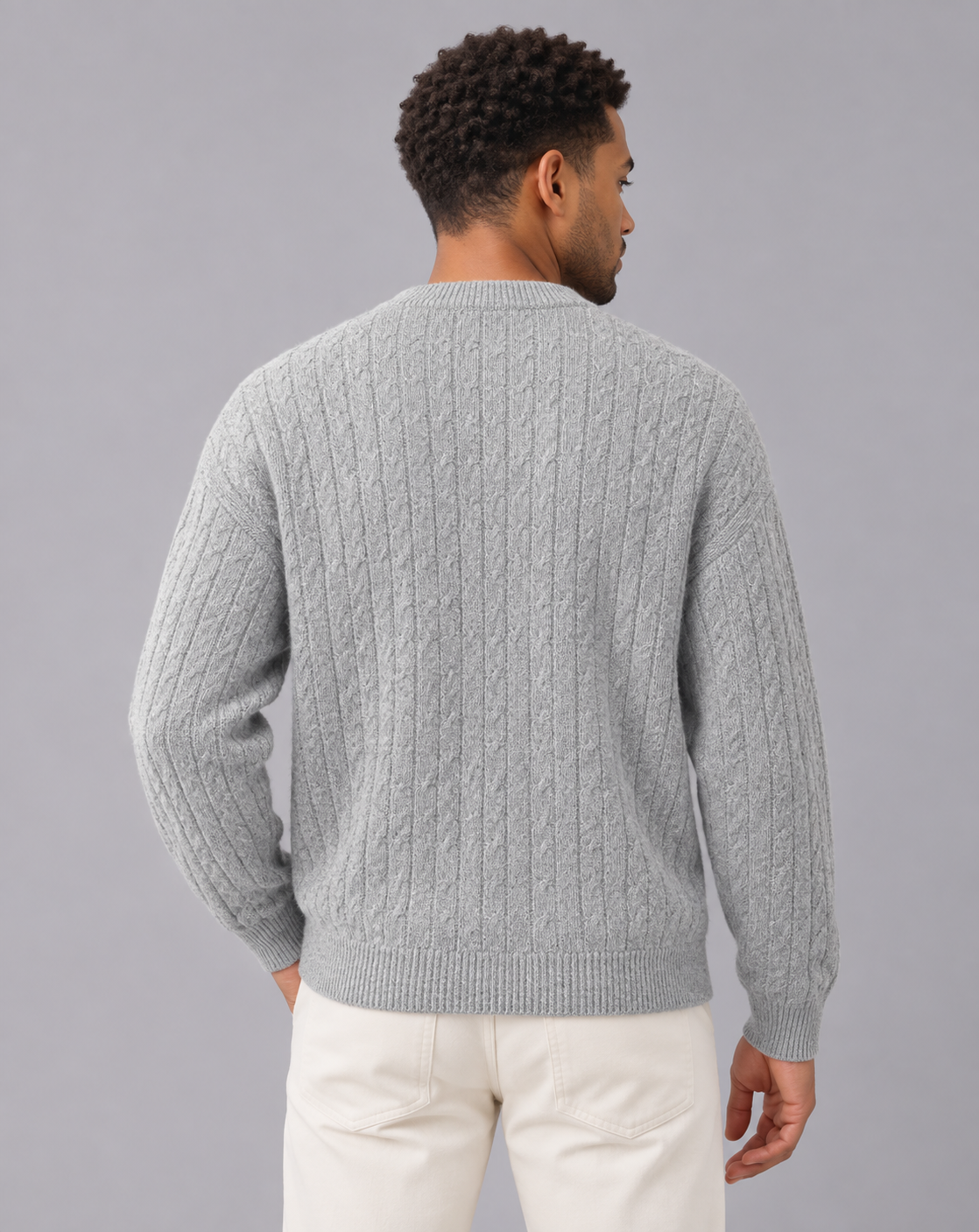 Men's Cable Knit Cardigan – Crew Neck, Six-Button Front, Ribbed Cuffs, Relaxed Fit