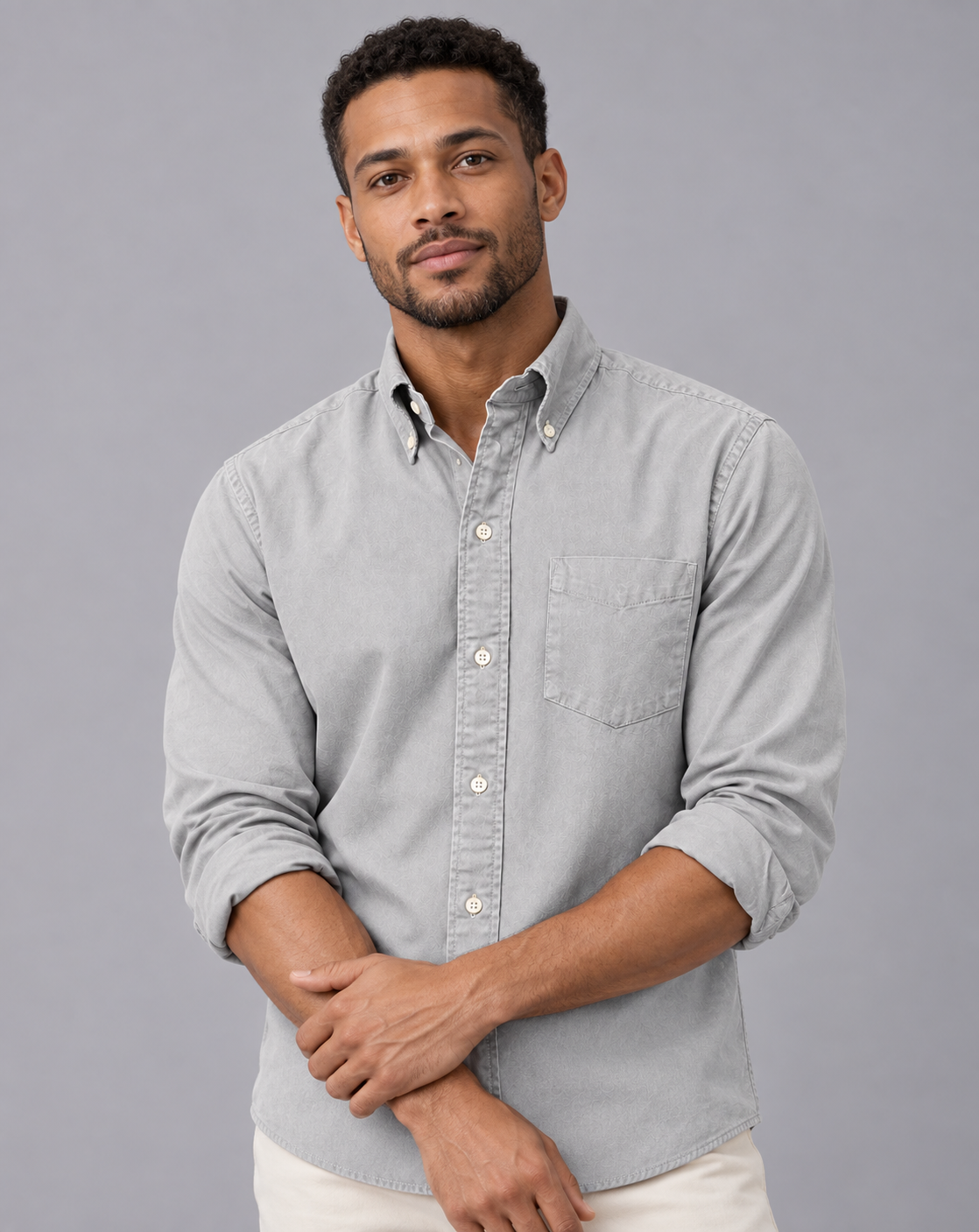 Men's Button Down Shirt Long Sleeve – Casual Shirt with Button-Down Collar and Chest Pocket, Regular Fit