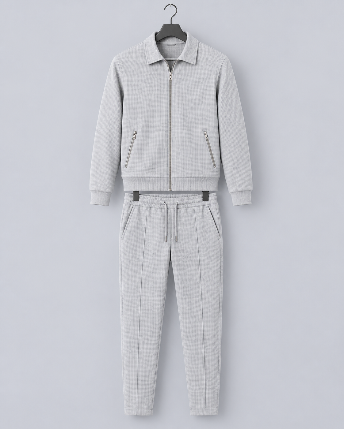 Men's Waffle Tracksuit Set - Zip Jacket & Pants