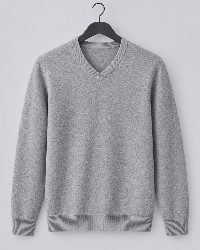 Men's V-Neck Jumper – Soft Knit Long Sleeve Sweater, Relaxed Tailored Fit