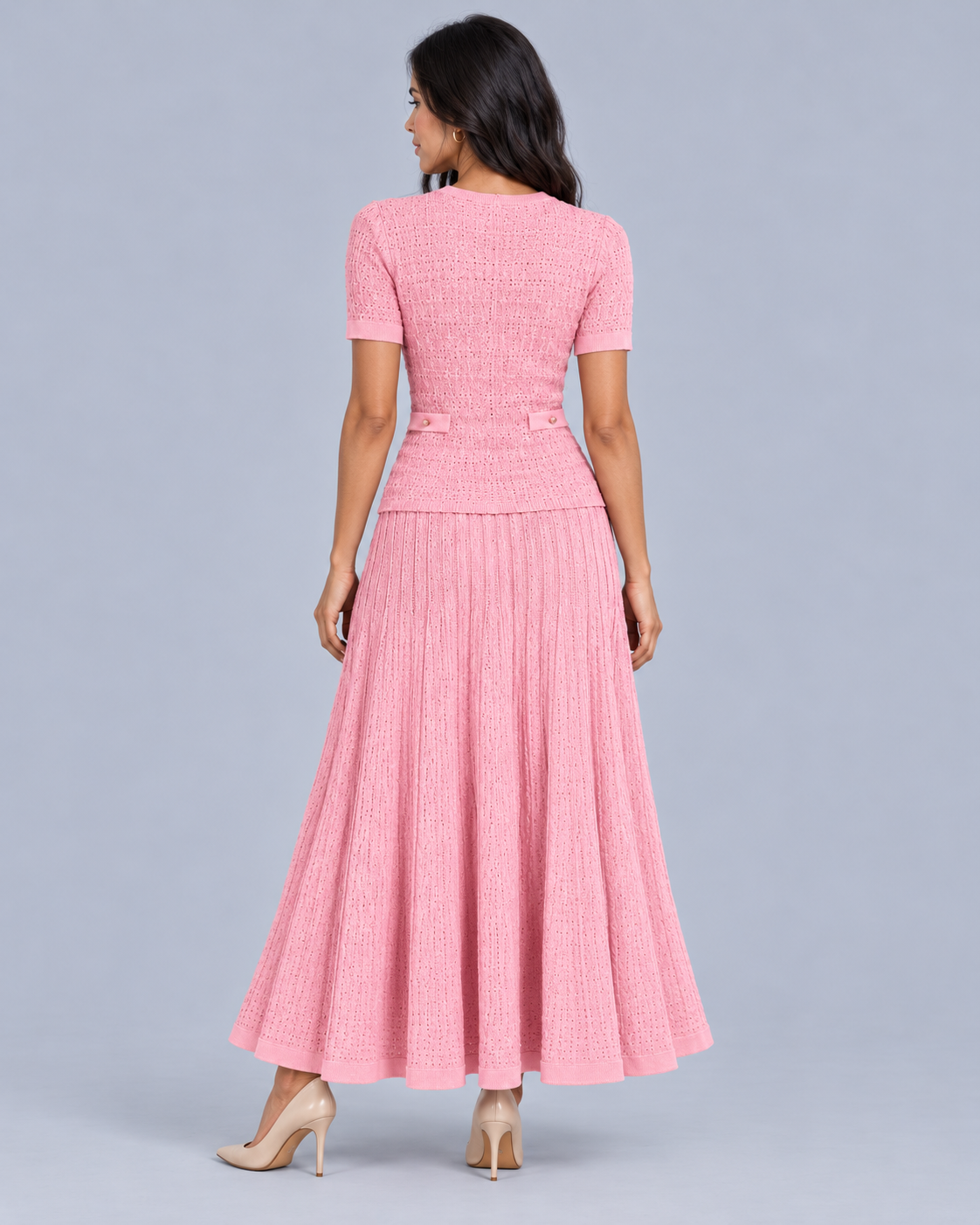 Women's Knitted Maxi Dress with Button Front