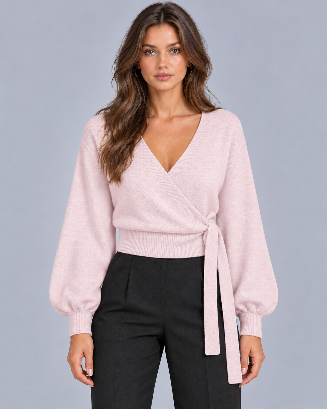 Women's Knit Wrap Jumper with Tie Waist