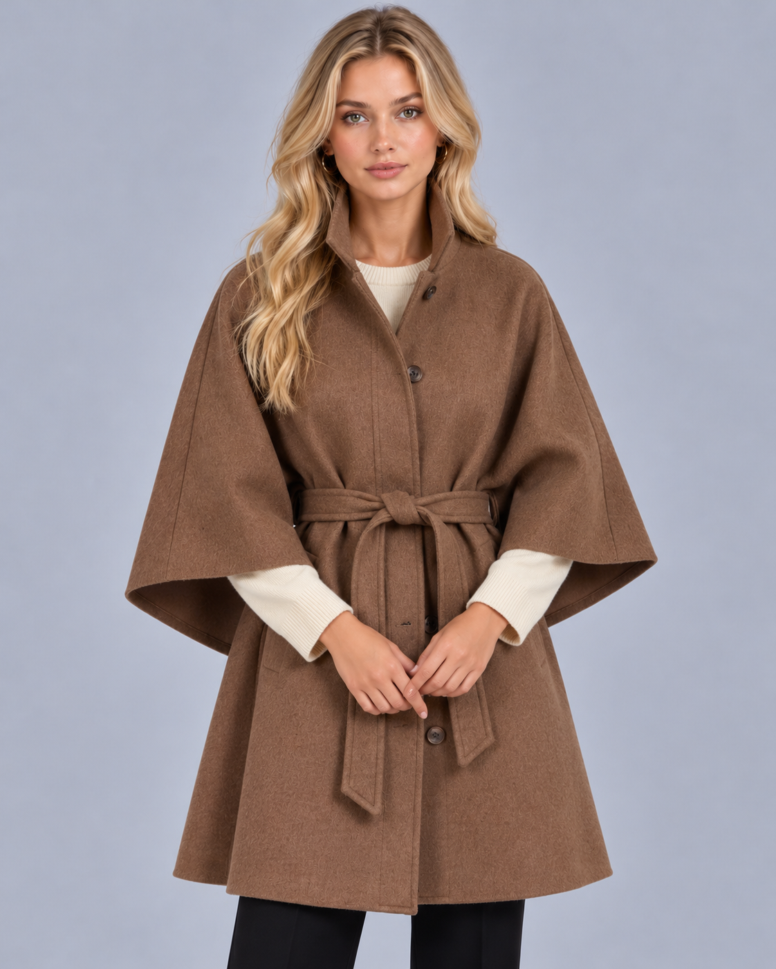 Women's Wool-Look Belted Cape Coat