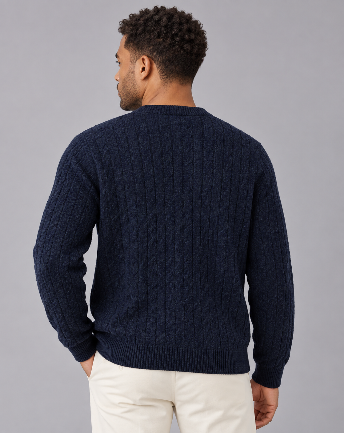 Men's Cable Knit Cardigan – Crew Neck, Six-Button Front, Ribbed Cuffs, Relaxed Fit