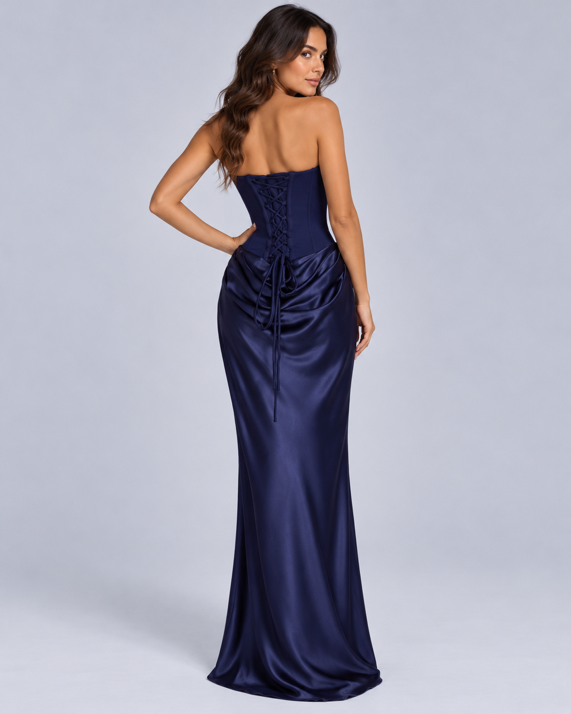 Women's Strapless Satin Corset Maxi Dress