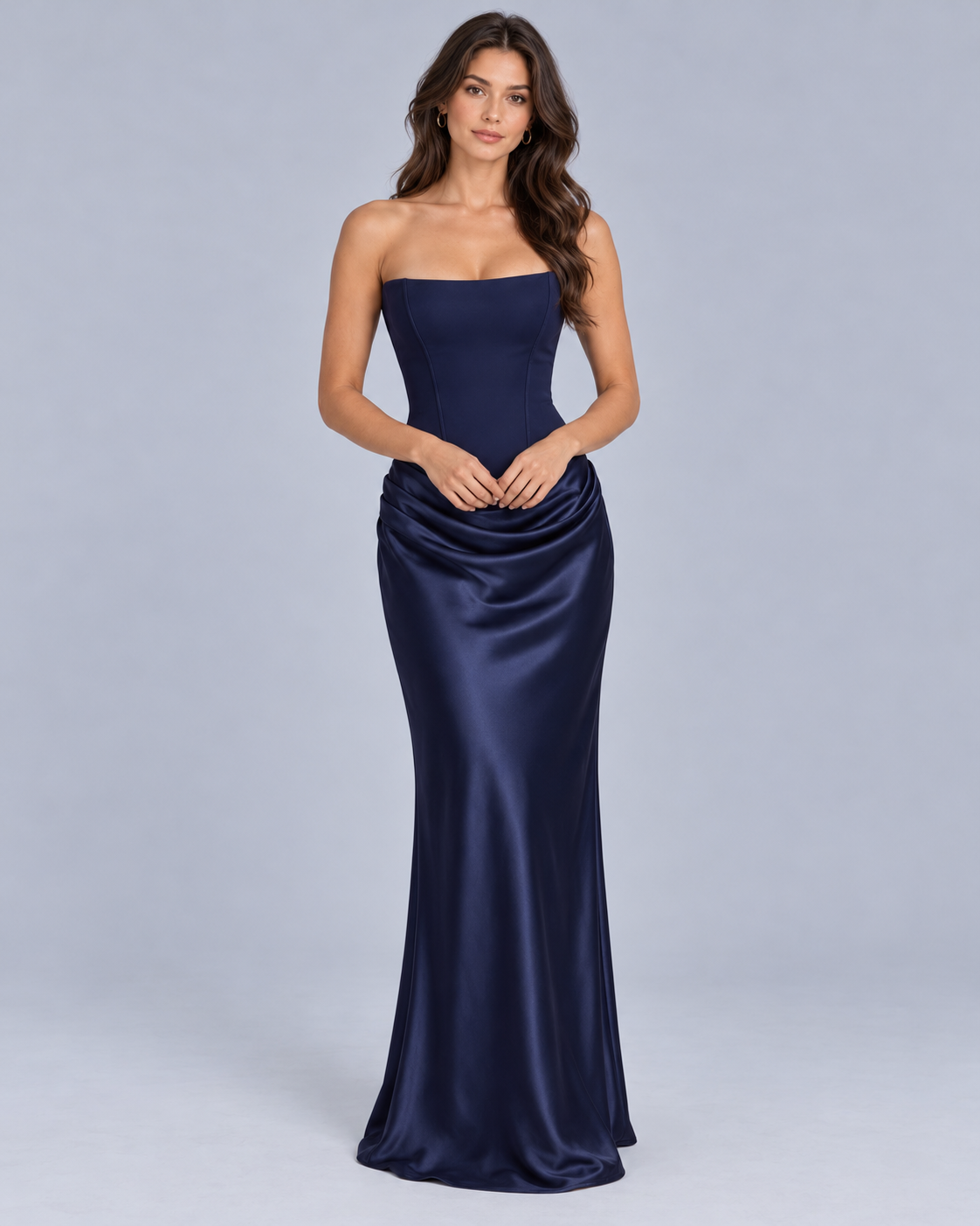 Women's Strapless Satin Corset Maxi Dress
