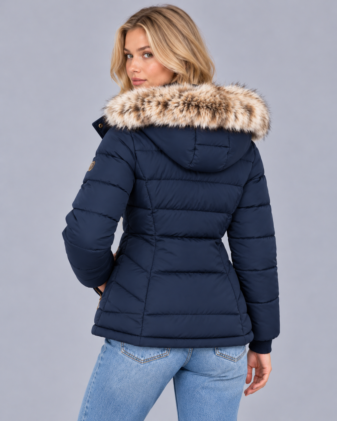 Women's Quilted Jacket with Faux Fur Hood