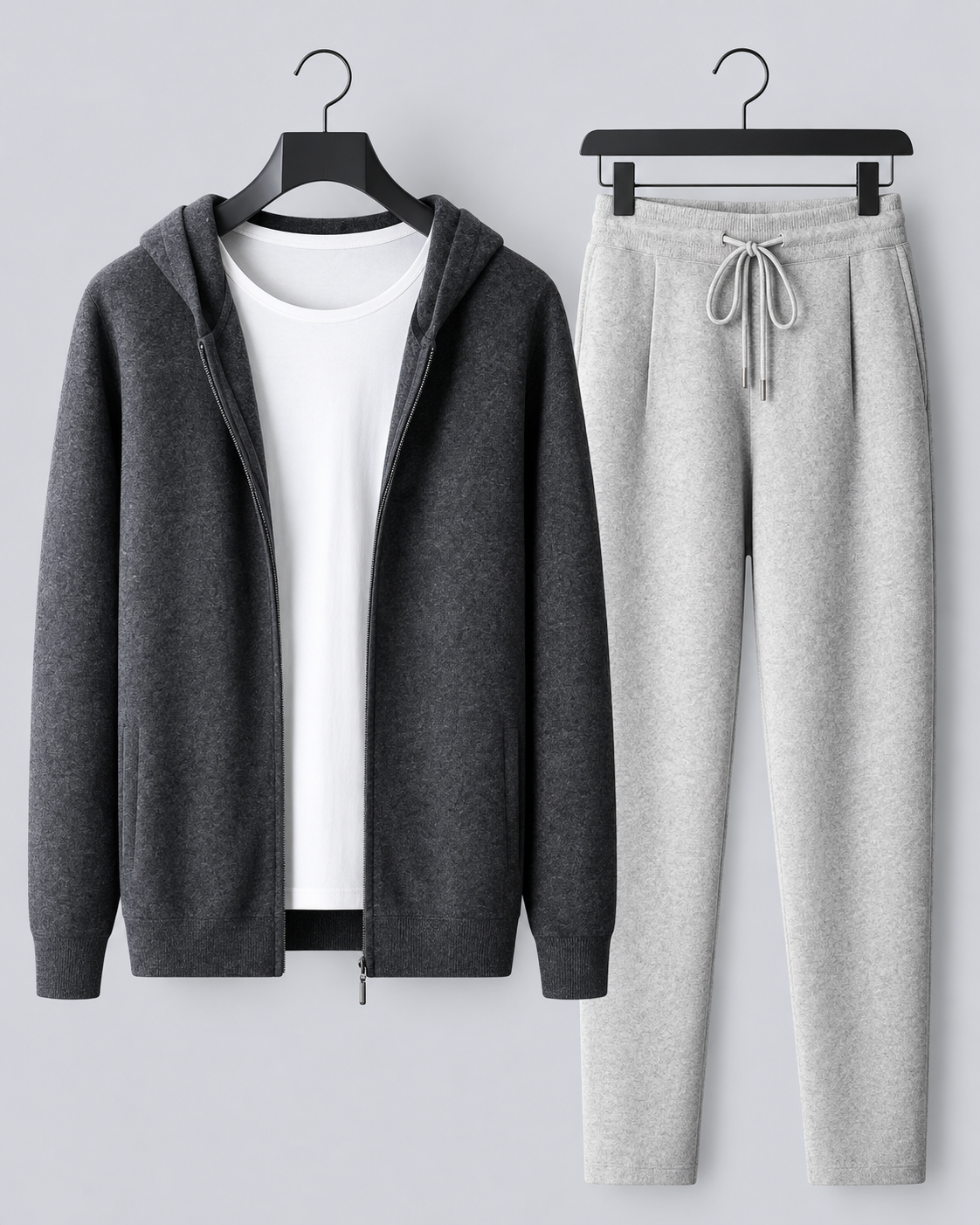 Men's 100% Cashmere Tracksuit with Zip-Up Hoodie and Drawstring Joggers