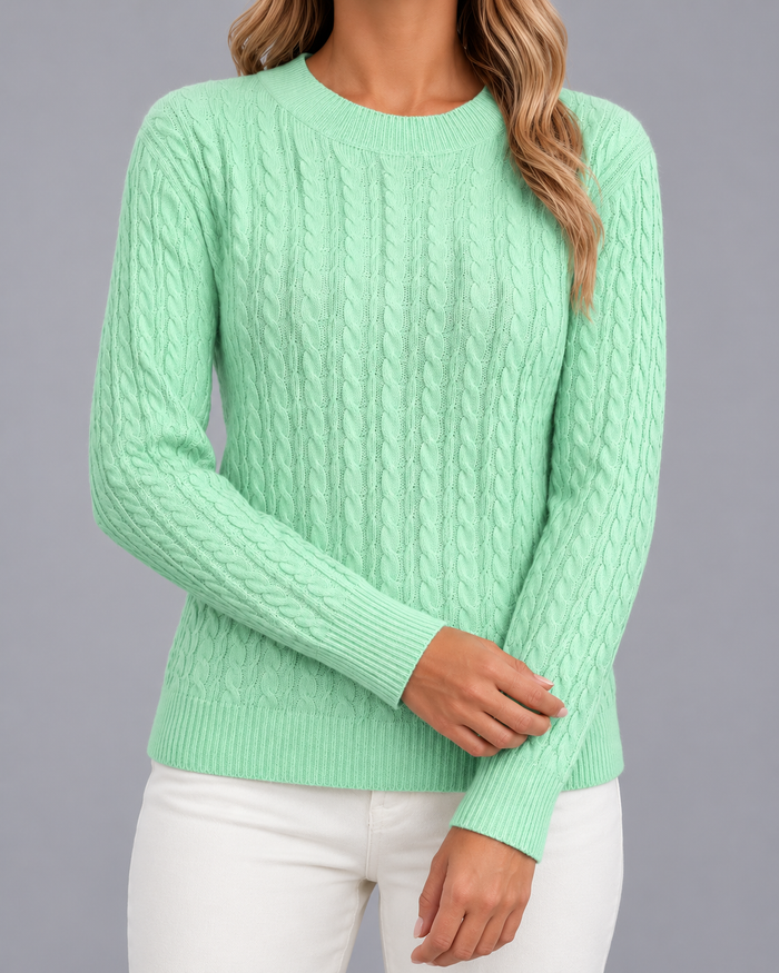 Women's Cable Knit Jumper – Crew Neck, Ribbed Cuffs