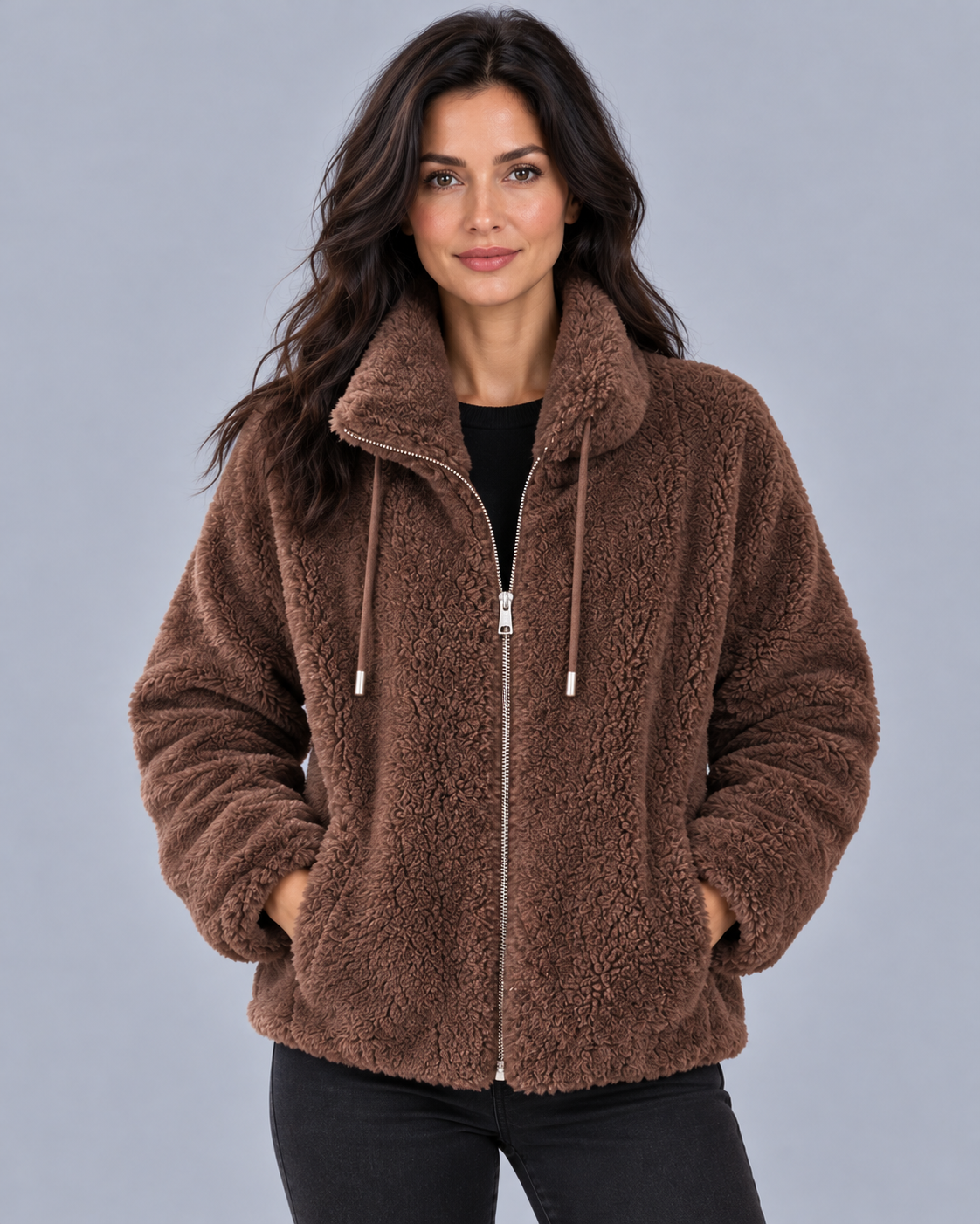 Women's Fleece Jacket Full Zip – Plush Coral Fleece, High Stand Collar, Relaxed Fit