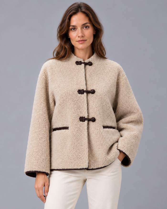 Women's Faux Fur Toggle Jacket – Oversized Fit, Contrast Trim